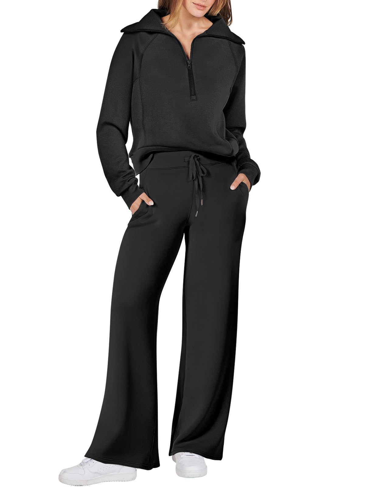 Women's 2 Piece Oversized Quarter Zip Sweatsuit Set by ANRABESS - Fall 2023 Trendy Lounge & Travel Matching Sweatshirt and Sweatpants