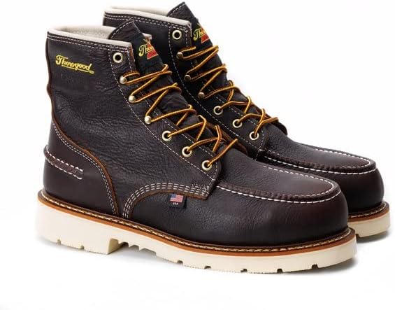 Thorogood 1957 Series 6” Waterproof Steel Toe Work Boots for Men - Full-Grain Leather with Moc Toe, Comfort Insole, and Slip-Resistant Heel Outsole; EH Rated