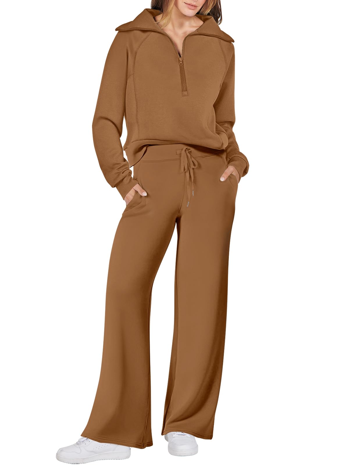 Women's 2 Piece Oversized Quarter Zip Sweatsuit Set by ANRABESS - Fall 2023 Trendy Lounge & Travel Matching Sweatshirt and Sweatpants