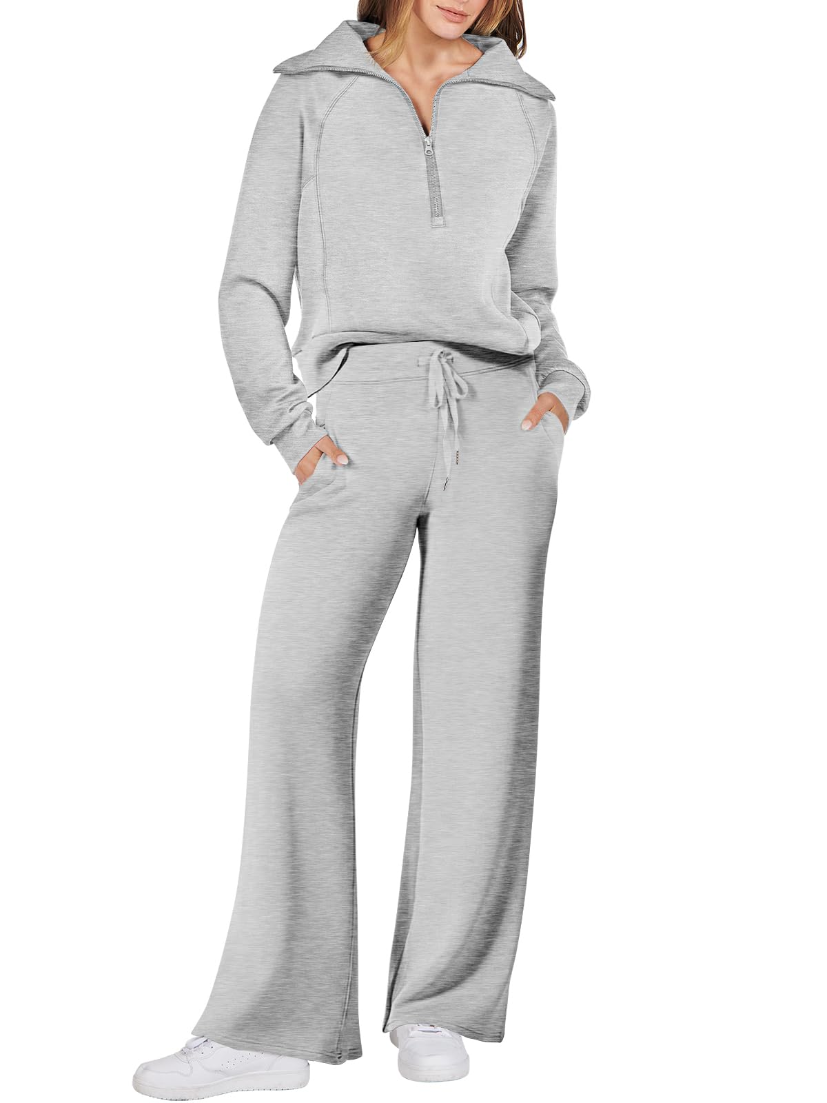 Women's 2 Piece Oversized Quarter Zip Sweatsuit Set by ANRABESS - Fall 2023 Trendy Lounge & Travel Matching Sweatshirt and Sweatpants