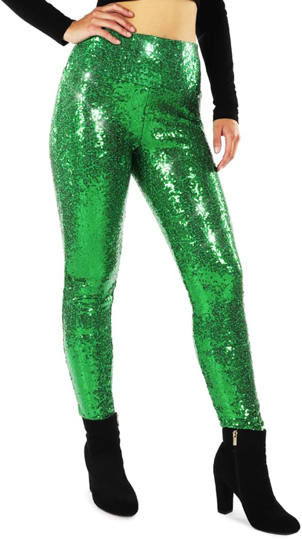 Tipsy Elves Shiny Sequin Leggings for Women for Holiday Outfits and Beyond