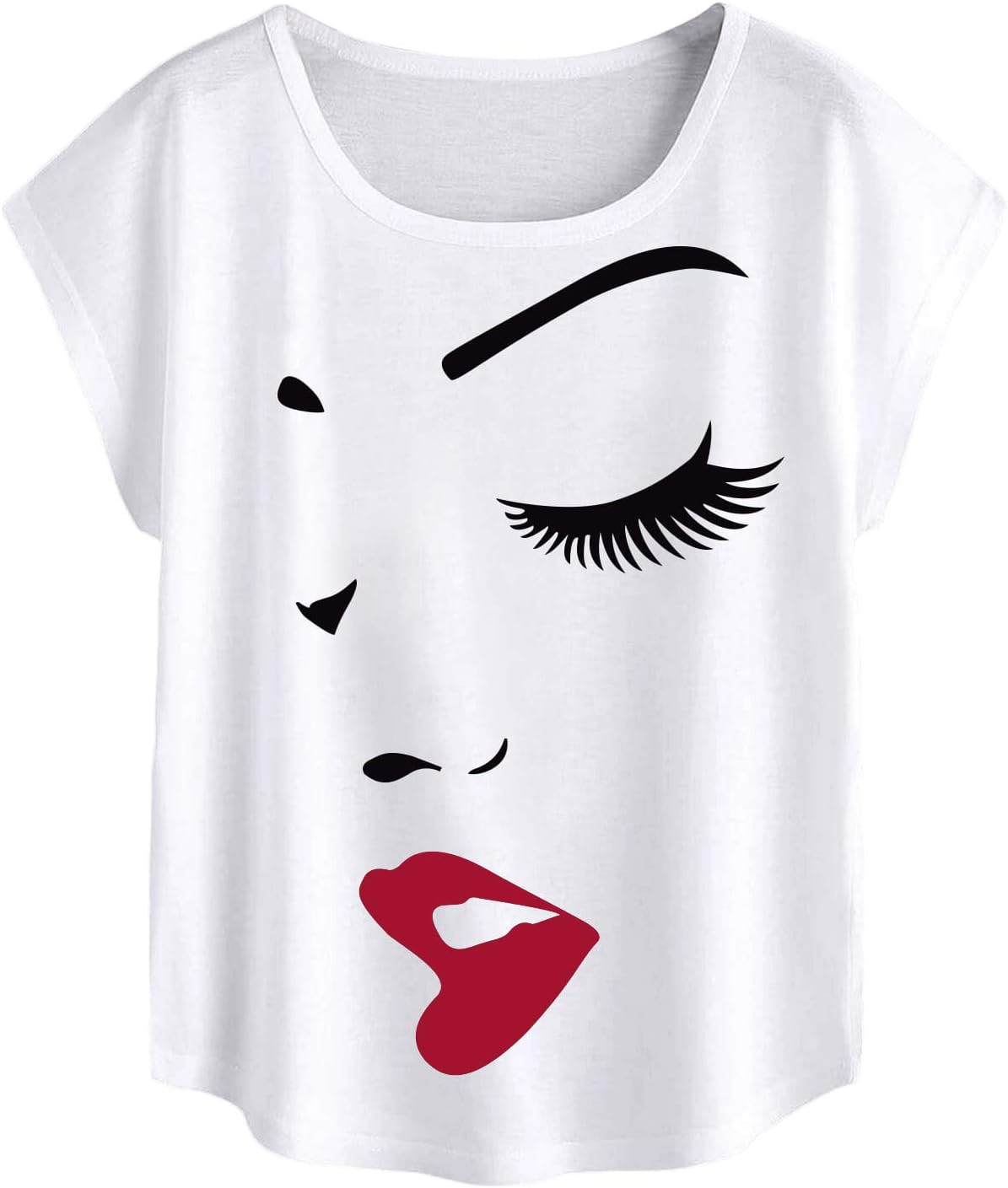 WDIRARA Women's Figure Graphic Print Short Sleeve Round Neck T Shirt Top