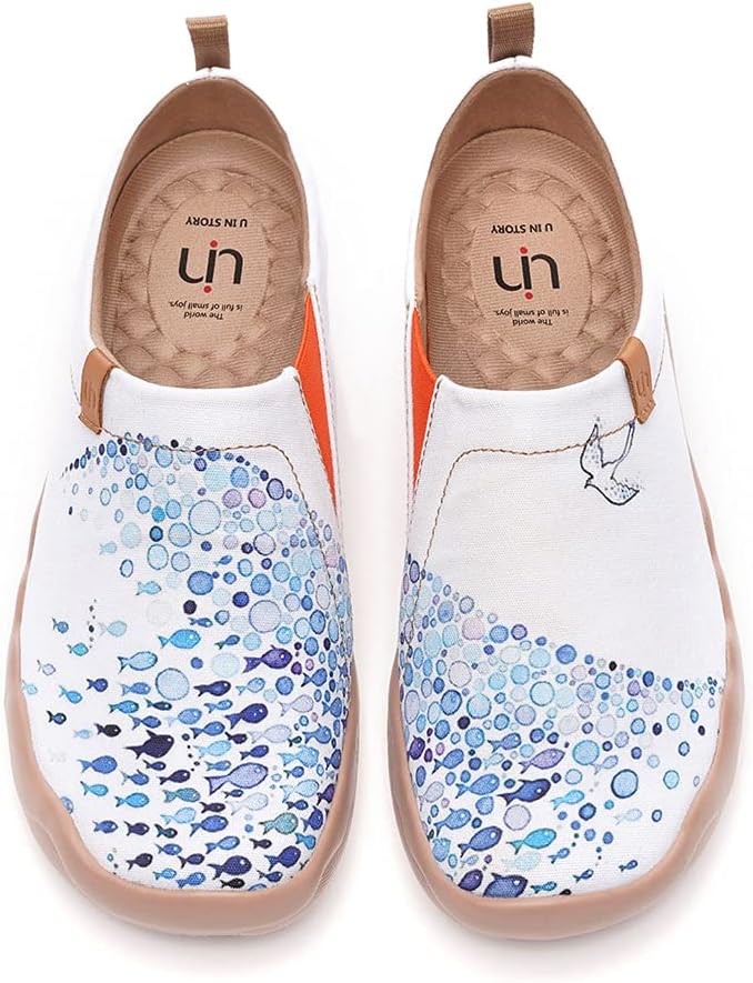 UIN Women's Flats Canvas Lightweight Loafers Sneakers Slip Ons Walking Casual Art Painted Travel (Ocean）