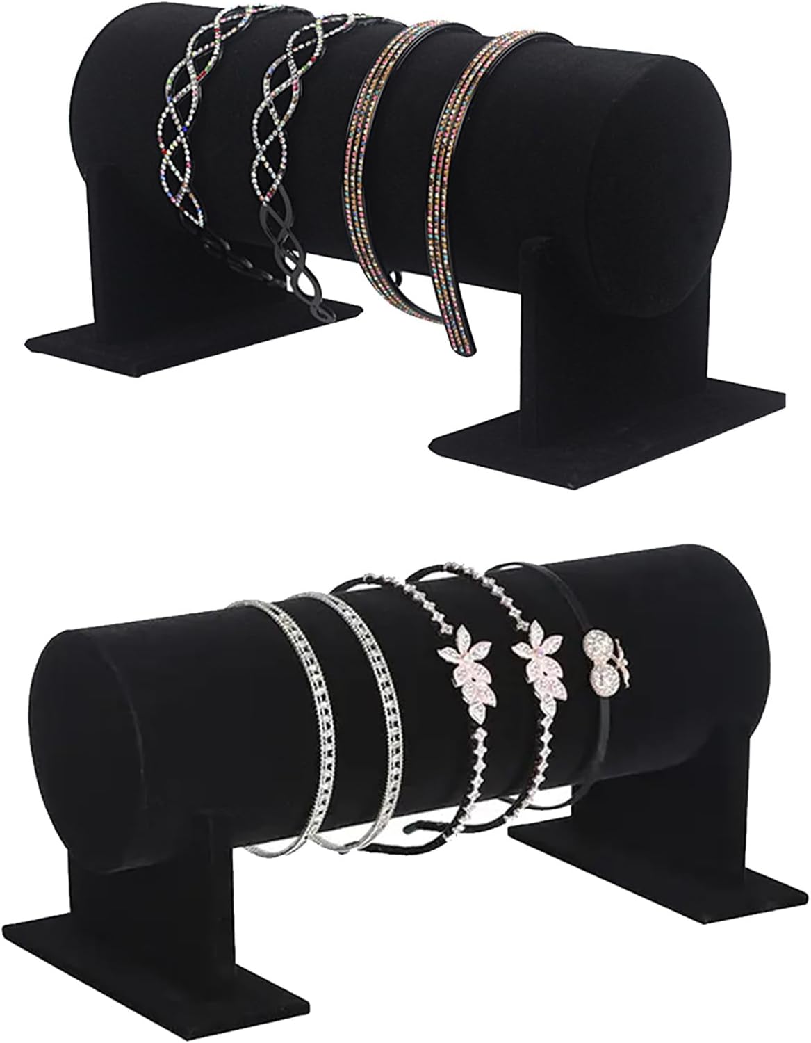 Acrux7 2 Pack Black Velvet Headband Holder Organizer for Girls and Women, 12 inch Detachable Headband Display Stand, Bracelet Storage Organizer for Jewelry, Bracelets, Hair Accessories, Hairband