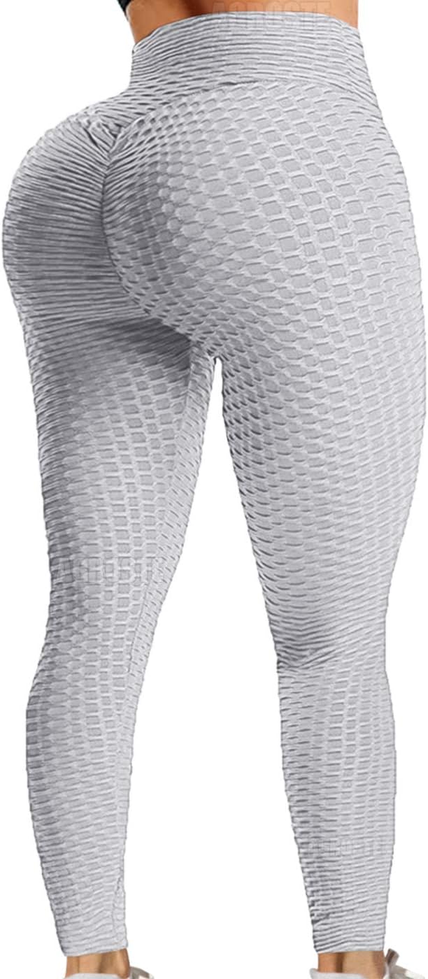 A AGROSTE Women's High Waist Yoga Pants Tummy Control Workout Ruched Butt Lifting Stretchy Leggings Textured Booty Tights