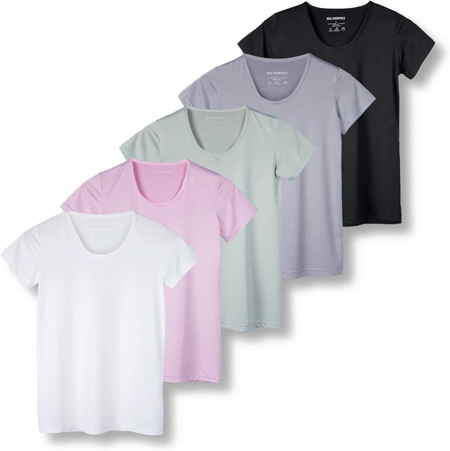 5 Pack: Womens Plus Size Just My Quick Dry Fit Dri Fit Active Wear Yoga Workout Athletic Tops Clothes Running Gym Exercise Ladies Short Sleeve Crew Scoop Neck Moisture Wicking Tees T-Shirt- Set 9, 3X