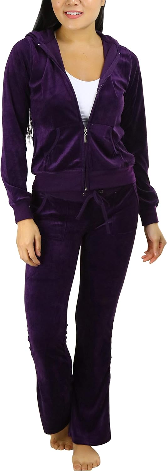 ToBeInStyle Women's Velour Tracksuit Zip-Up Hooded Jacket and Matching Pants