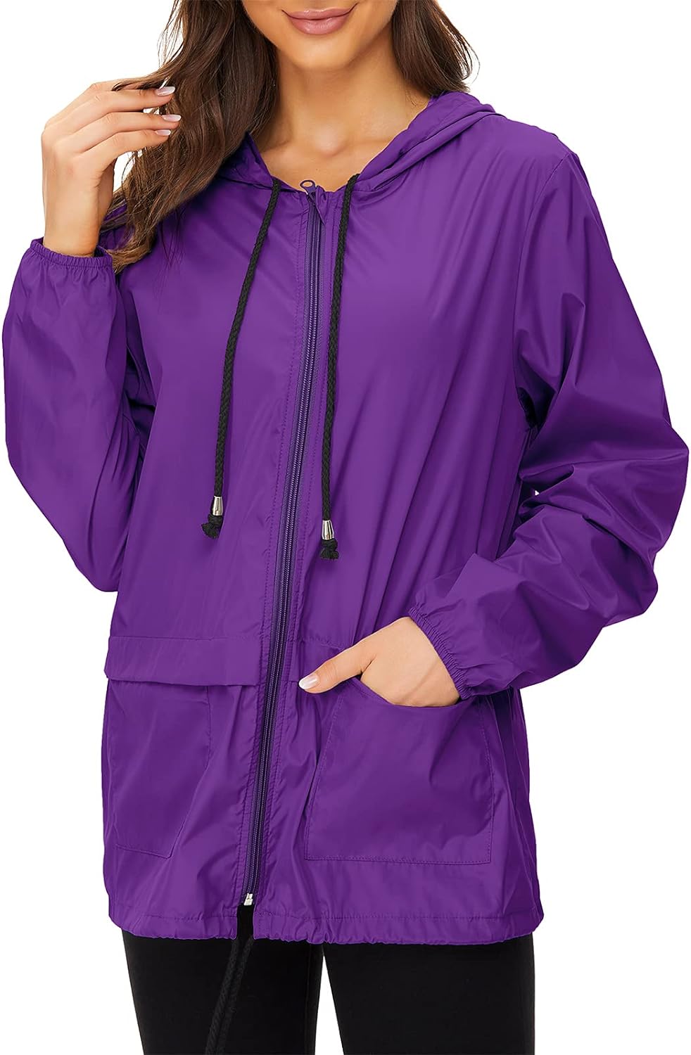 Women Rain Jackets Waterproof Packable Women's Active Jacket Hoodie Lightweight Raincoat Purple Large