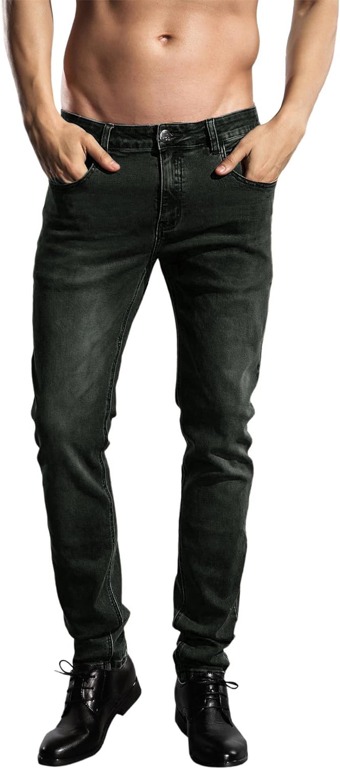 ZLZ Slim Fit Jeans, Men's Younger-Looking Fashionable Colorful Comfy Stretch Skinny Fit Denim Jeans
