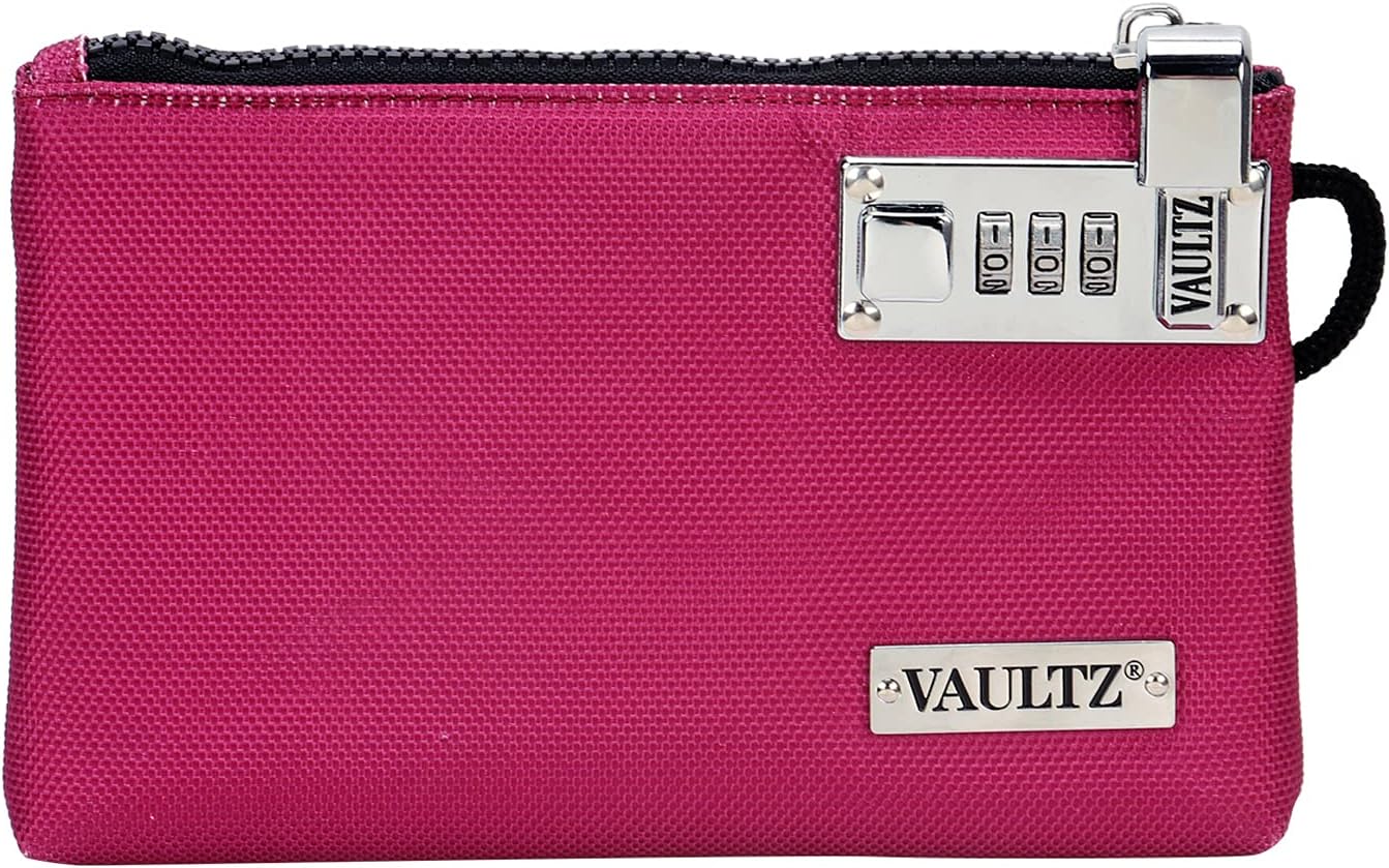 Vaultz Money Bag with Lock - 5 x 7 Inch, Men & Women's Locking Accessories Pouch for Cash, Bank Deposits, Wallet, Medicine, Phone and Credit Cards - BERRY