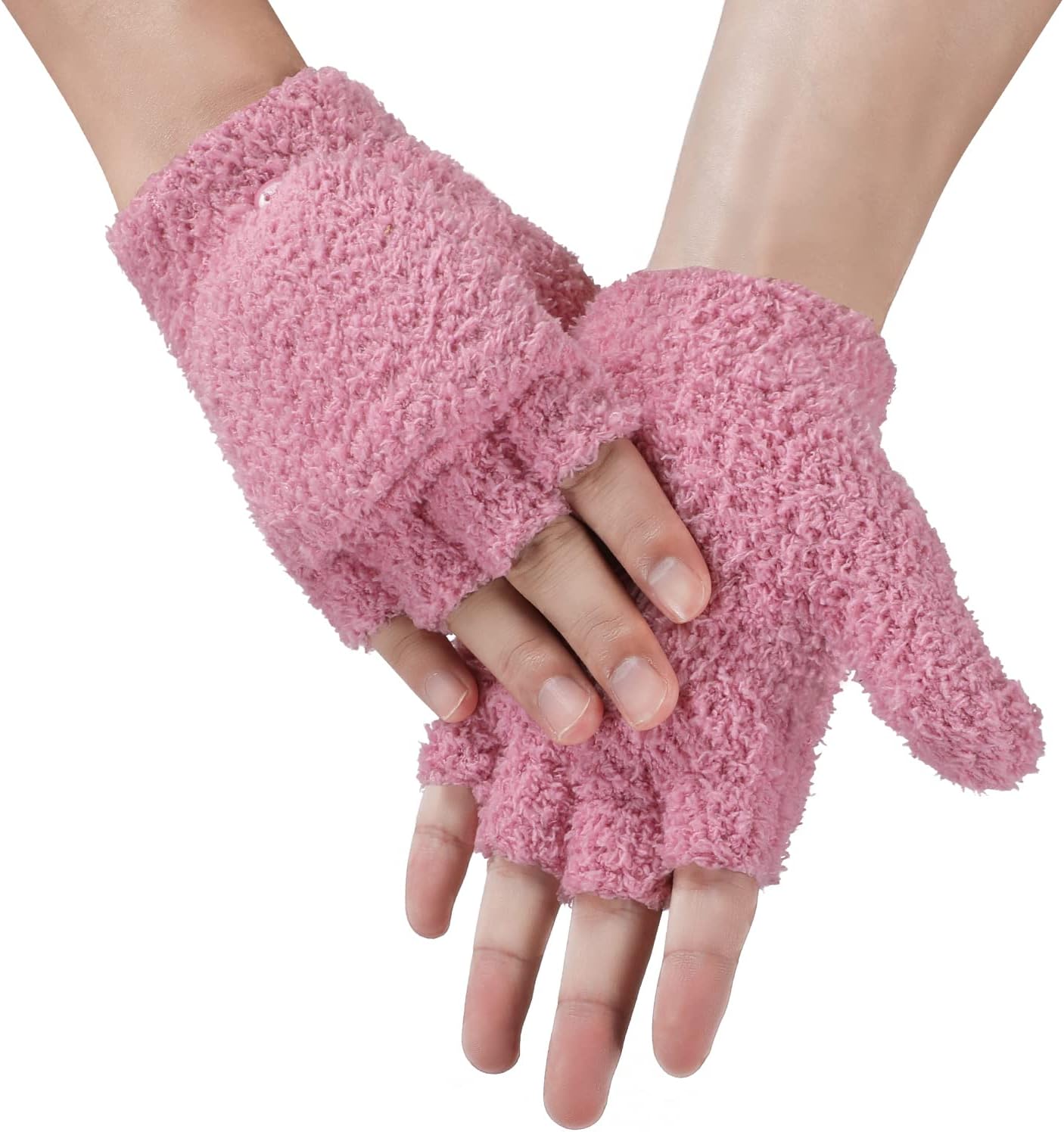 Achiou Warm Fingerless Gloves for Women Men, Convertible Winter Fingerless Mittens with Flip-top Cover, Knitted Wool Glove