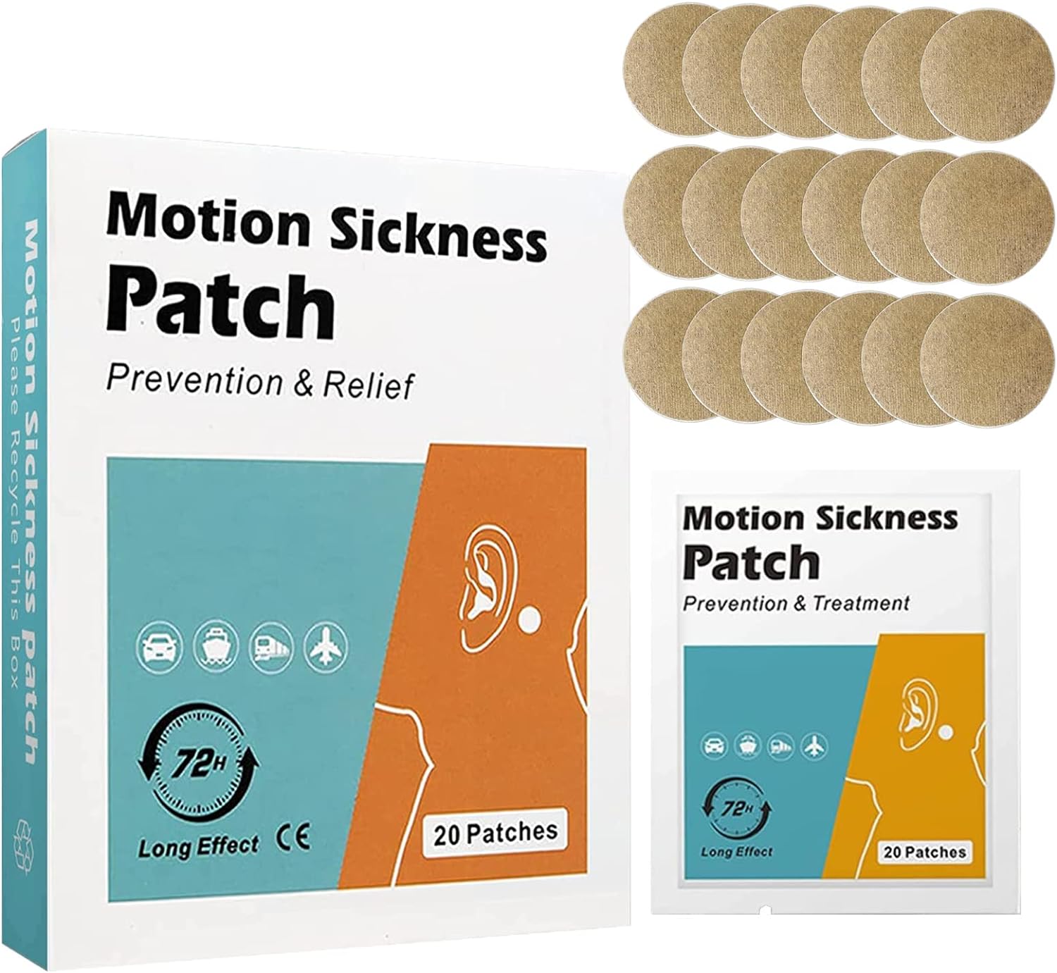 60 Count Motion Sickness Patches, Car and Boat Rides, Cruise and Airplane Trips - Relieve Dizziness&Vomiting from Seasickness,Fast Acting&No Side Effects