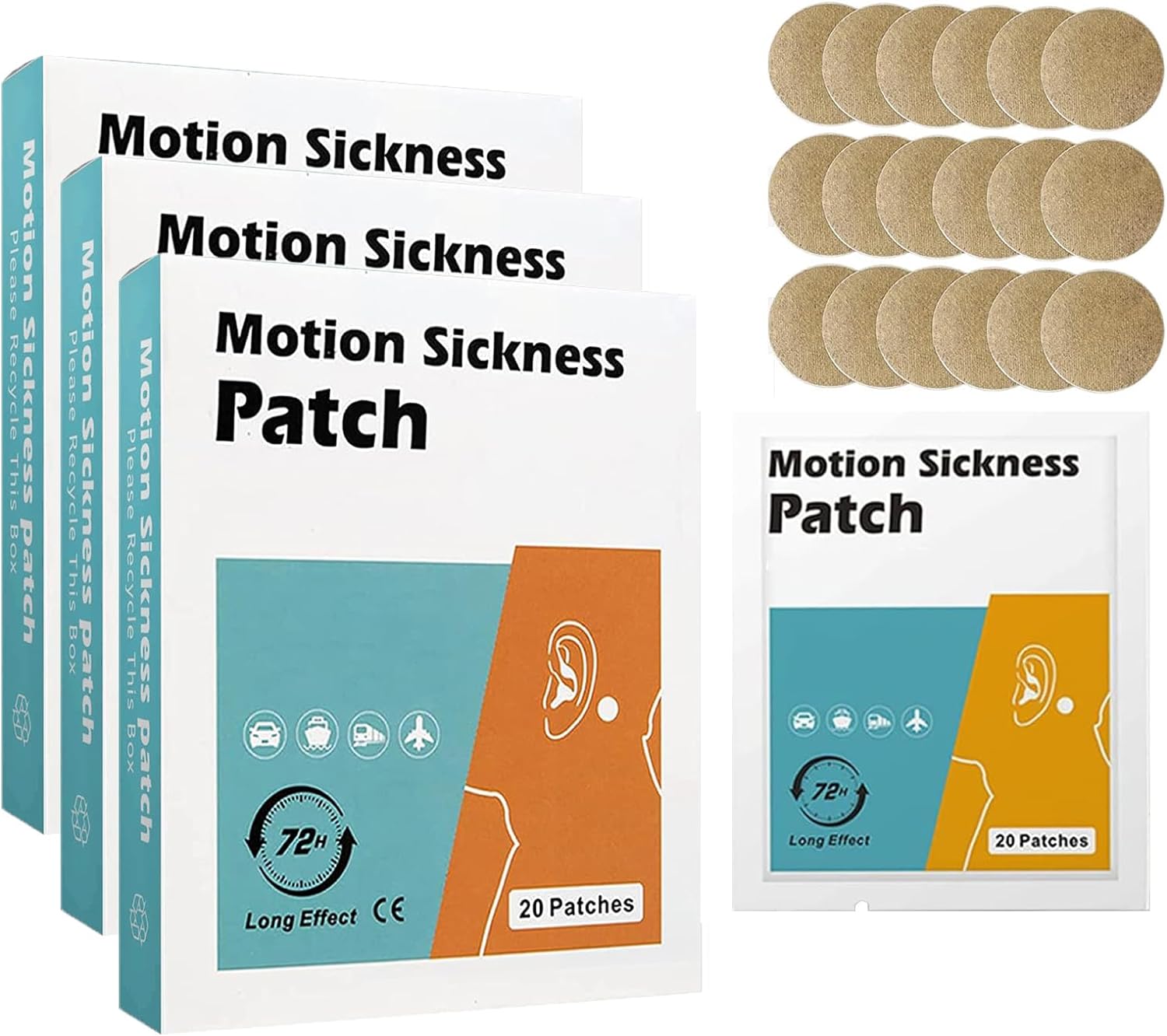 60 Count Motion Sickness Patches, Car and Boat Rides, Cruise and Airplane Trips - Relieve Dizziness&Vomiting from Seasickness,Fast Acting&No Side Effects