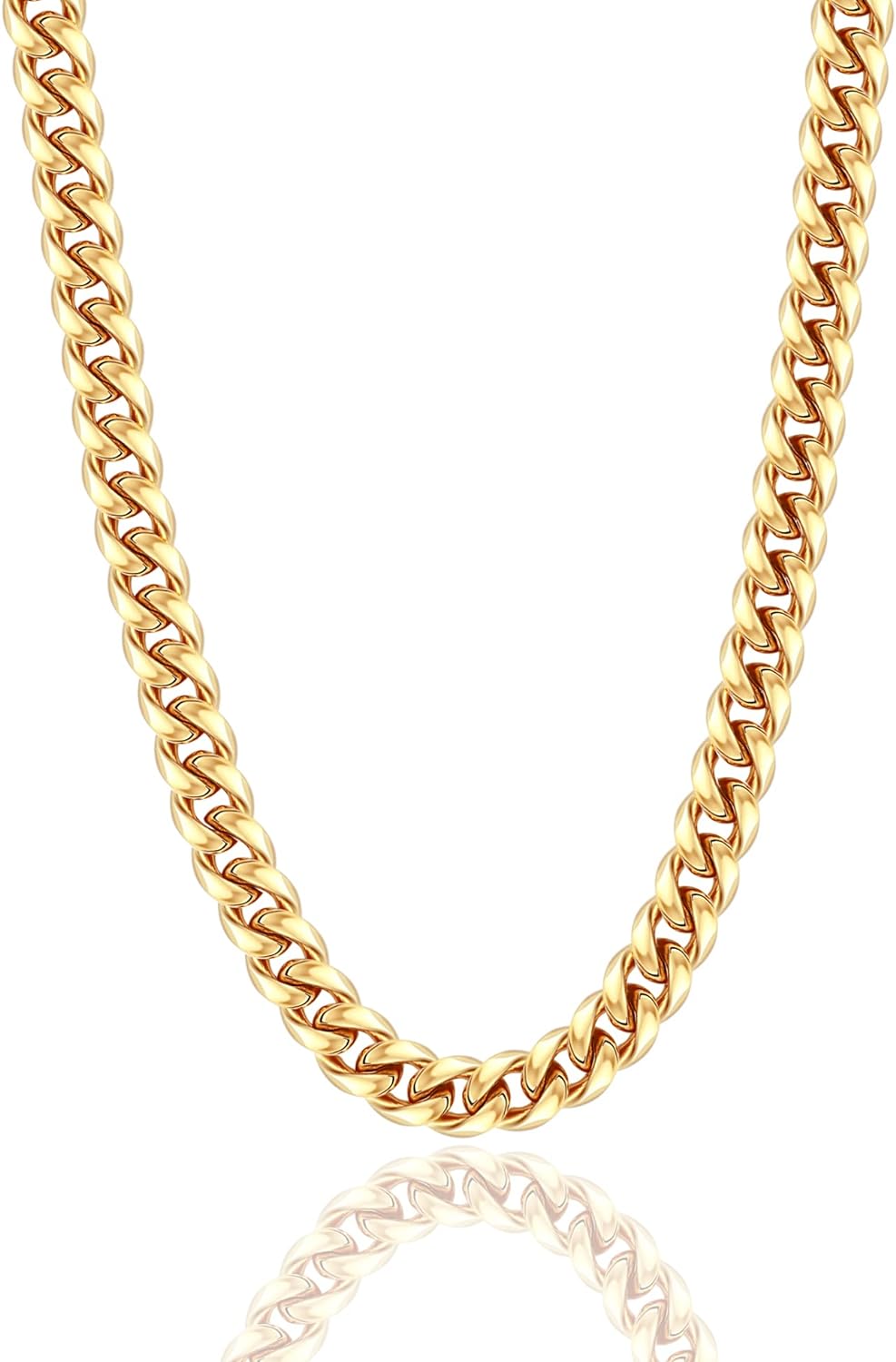 18k Real Gold Plated Curb Cuban Chain Necklace Stainless Steel Link Necklace for Men Women 6mm to 11mm 16 Inches to 36 Inches