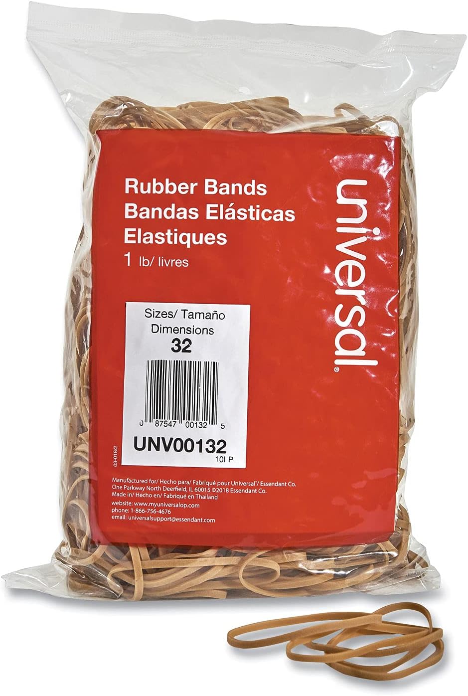 UNIVERSAL Rubber Bands, Size 32, 1/8 x 3, 740 per 1lb Box (Case of 20)