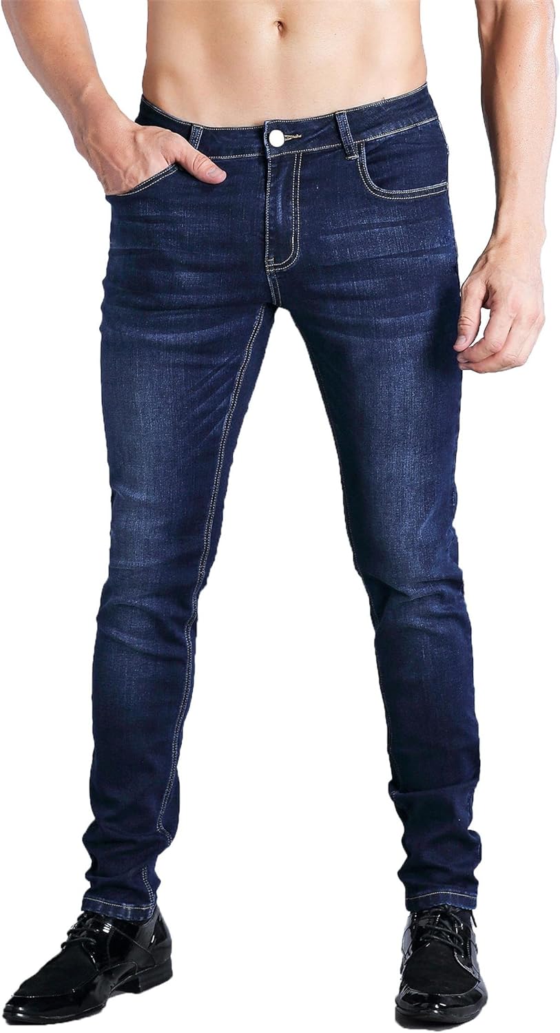 ZLZ Slim Fit Jeans, Men's Younger-Looking Fashionable Colorful Comfy Stretch Skinny Fit Denim Jeans